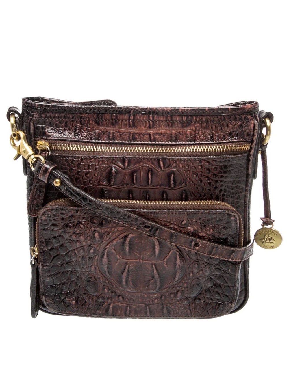 Brahmin Brown Croc-Embossed Leather Crossbody Bag
